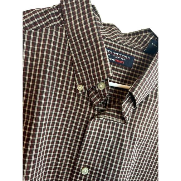 Round Tree & Yorke Travel Smart Sz 2XT Tall Long Sleeve Button-Down Brown Shirt - Picture 2 of 10